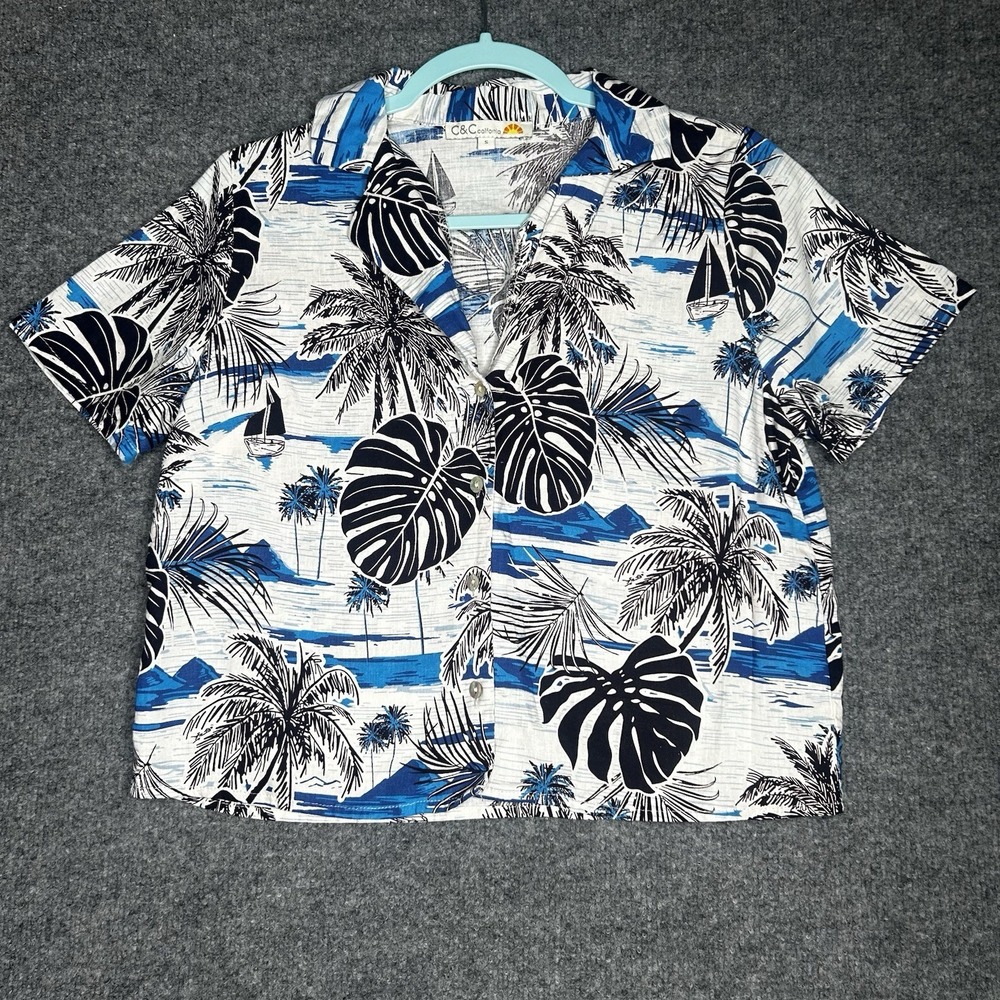 C&C California Tropical Button Up Shirt Womens Size‎ Small Linen Beach Boxy Fit